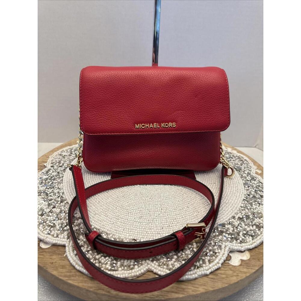 Michael Kors Cherry Bedford Pebbled Leather Crossbody Bag Purse